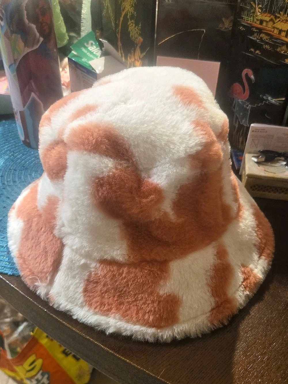 Pink And White Fuzzy Bucket Hat